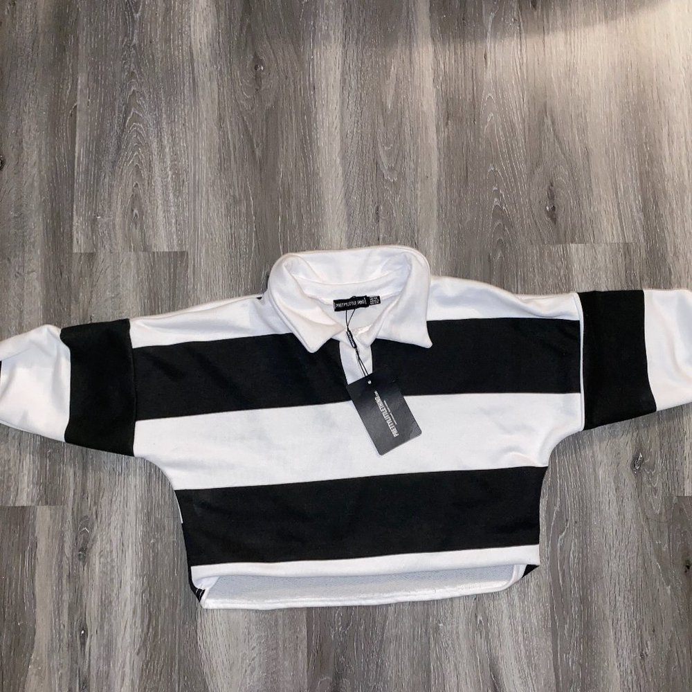 Black Stripe Collar Polo Crop Top